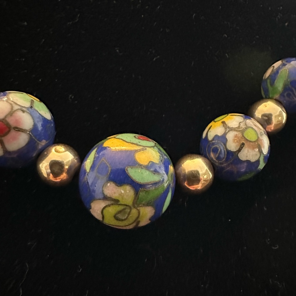 14k gold cloisone necklacece - Picture 2 of 7